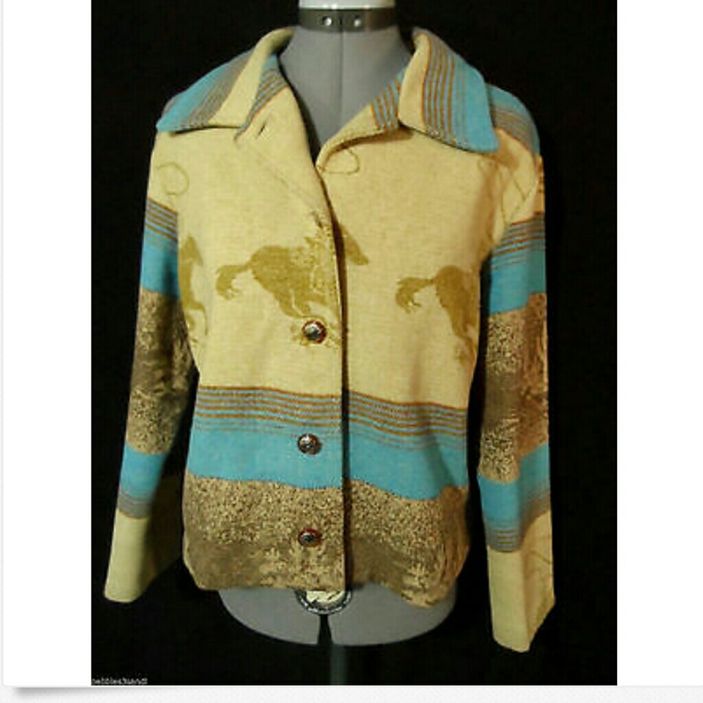 Rare Western Jacket M Wool Blend Tan Blue coat